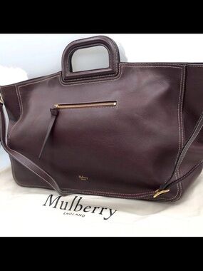 Mulberry Men's Leather Tote Bag in Burgundy with Gold Hardware